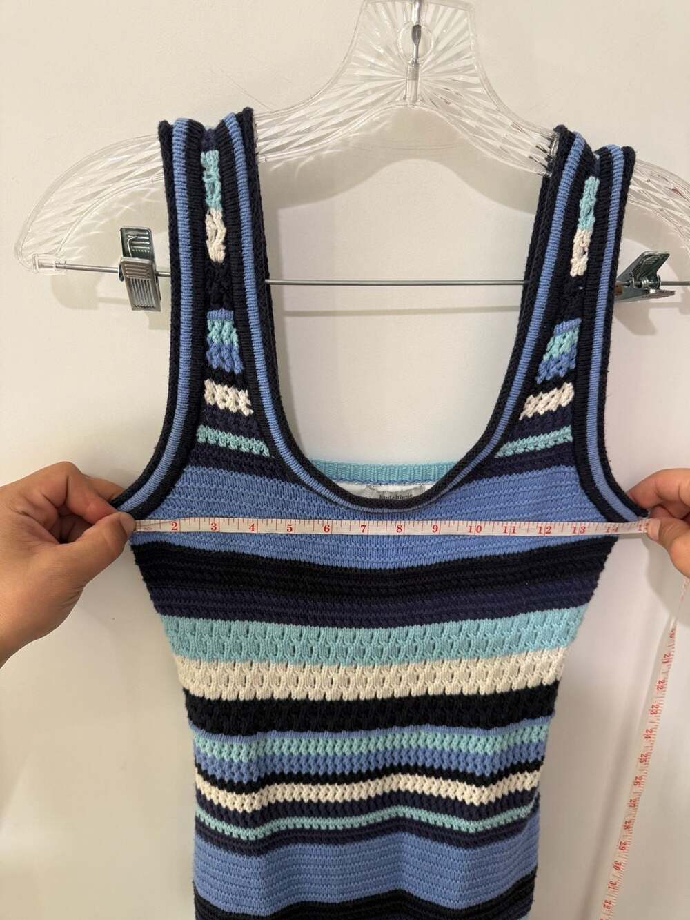 Haute Hippie Style Women's Blue Multi-Color Striped Crochet Knit Sleeveless Body - Picture 4 of 10